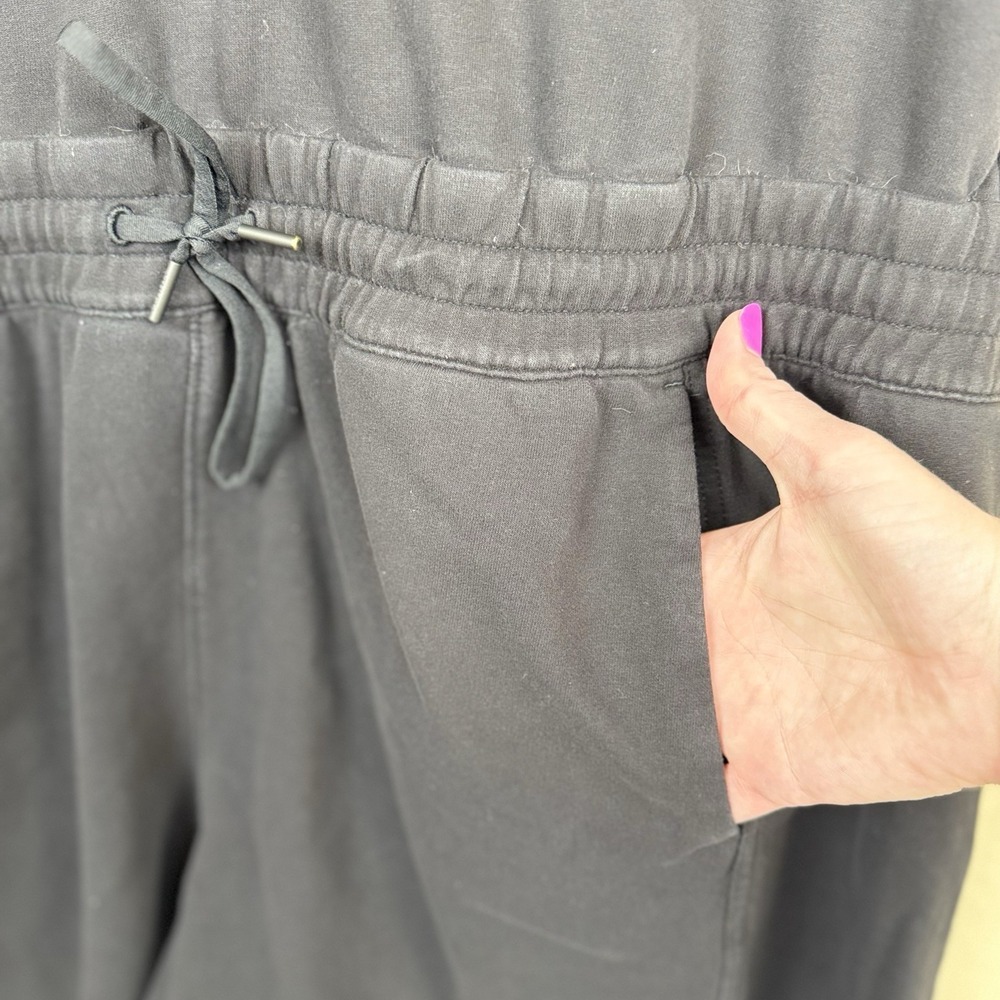 Athleta Retroterry Romper Black Zip Front Athleisure Preppy Sz XL Tennis Sporty - Picture 5 of 9
